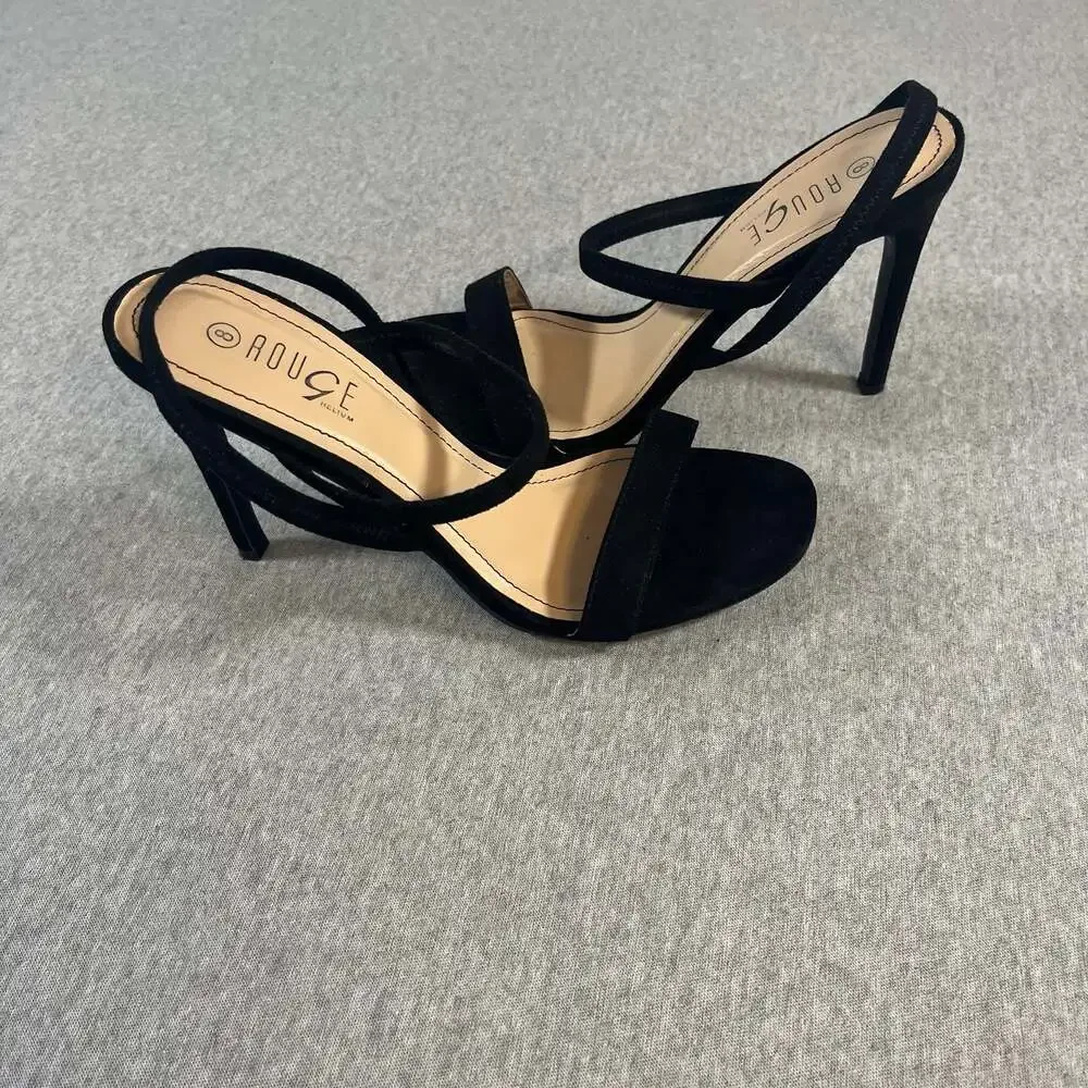 Rouge Helium Women's Black Suede Stiletto Slingback Heels, Size 8